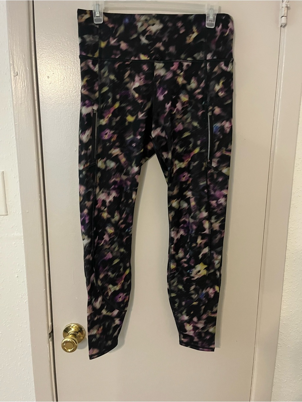 Athleta Black Patterned Leggings with Multicolor Accents